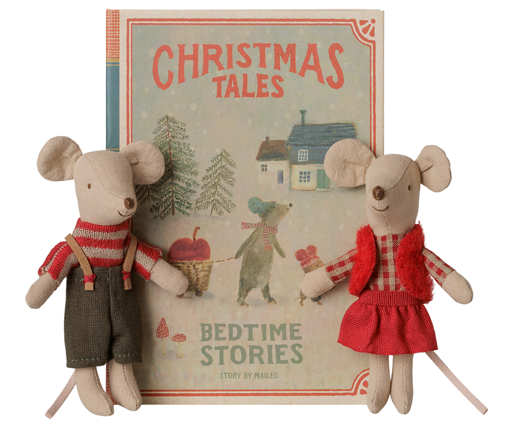 Maileg Christmas Twin Mice, Little Sister and Brother in Book holiday toy