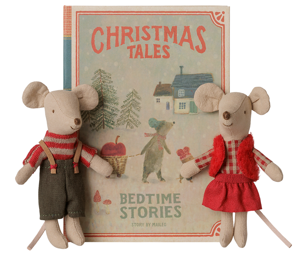 Maileg Christmas Twin Mice, Little Sister and Brother in Book holiday toy