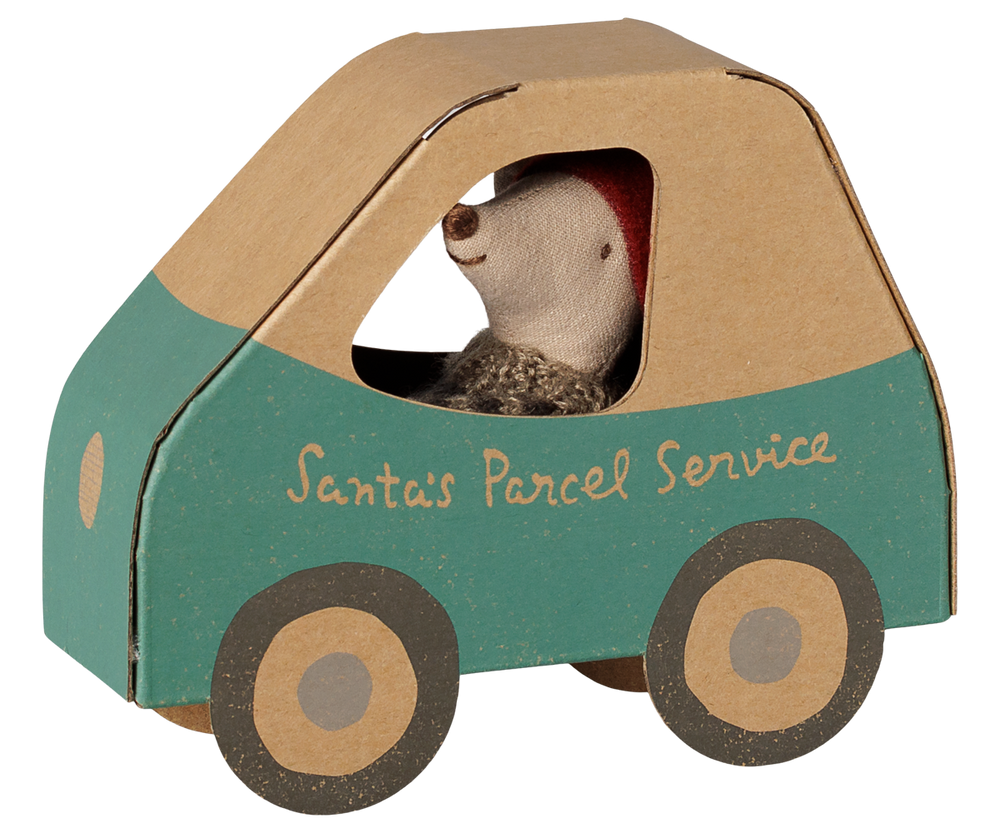 Maileg Christmas Mouse, Little Brother in car box holiday toy