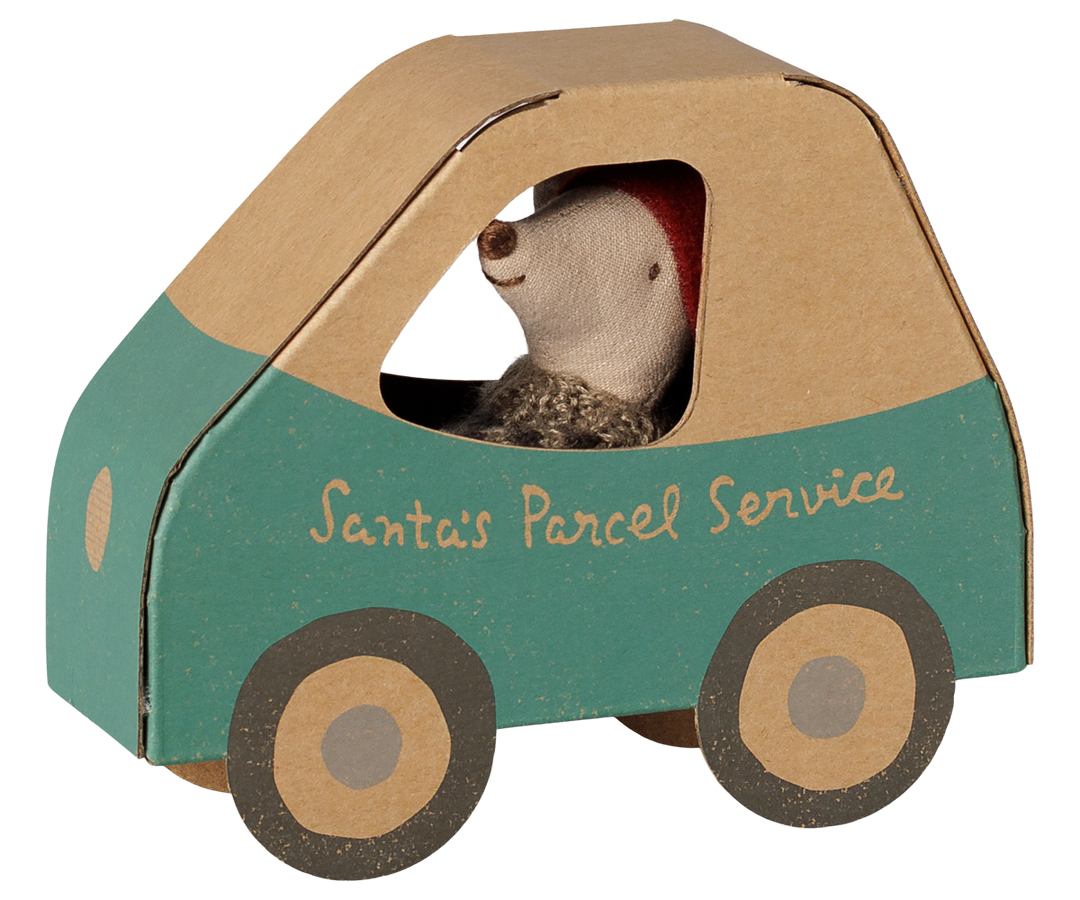 Maileg Christmas Mouse, Little Brother in car box holiday toy