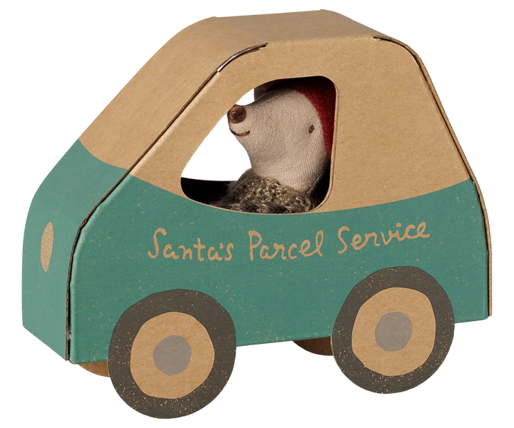 Maileg Christmas Mouse, Little Brother in car box holiday toy