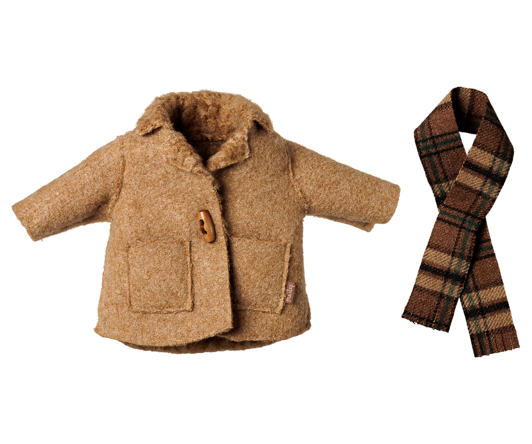 Jacket and plaid scarf set by Maileg, warm mouse clothing for Medium size mice