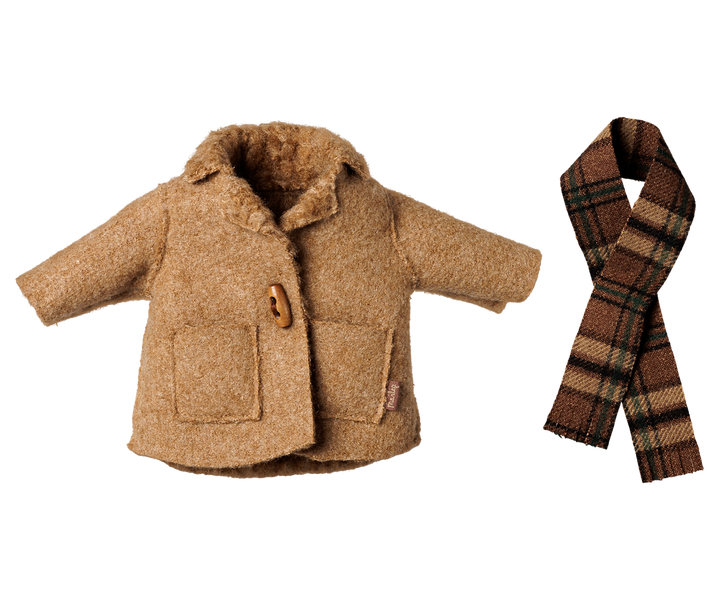 Jacket and plaid scarf set by Maileg, warm mouse clothing for Medium size mice