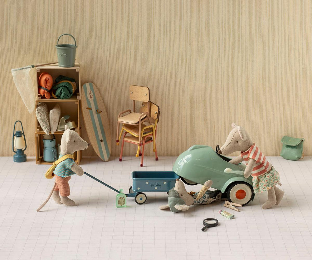 Little Brother mouse playing among toys in a nursery scene, Maileg dollhouse lifestyle photo