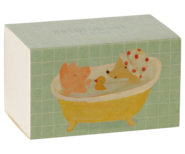 Boxed Maileg Bathtub Set in yellow, mouse dollhouse bath accessory for the Mouse Hole Farmhouse