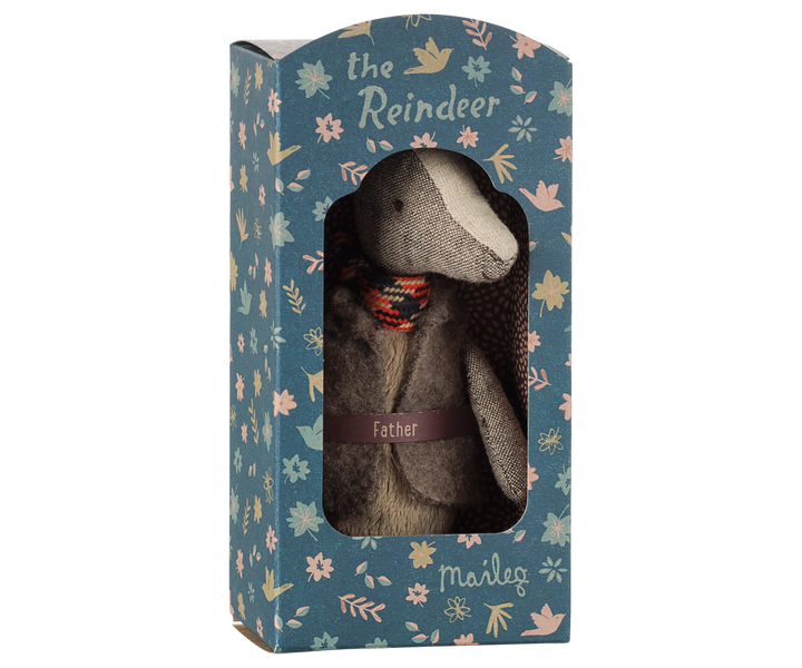 Boxed Maileg Reindeer Father, holiday collectible plush toy for dollhouse and nursery Christmas decor