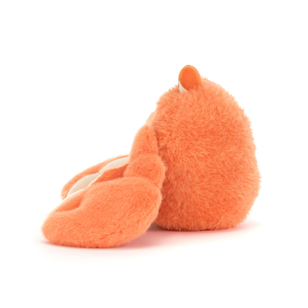 Jellycat Pinchsnap Crab close-up -- CR2CRB squishy red-orange crab plush with PE bean filling, quirky sea creature stuffed animal gift for Jellycat collectors and kids