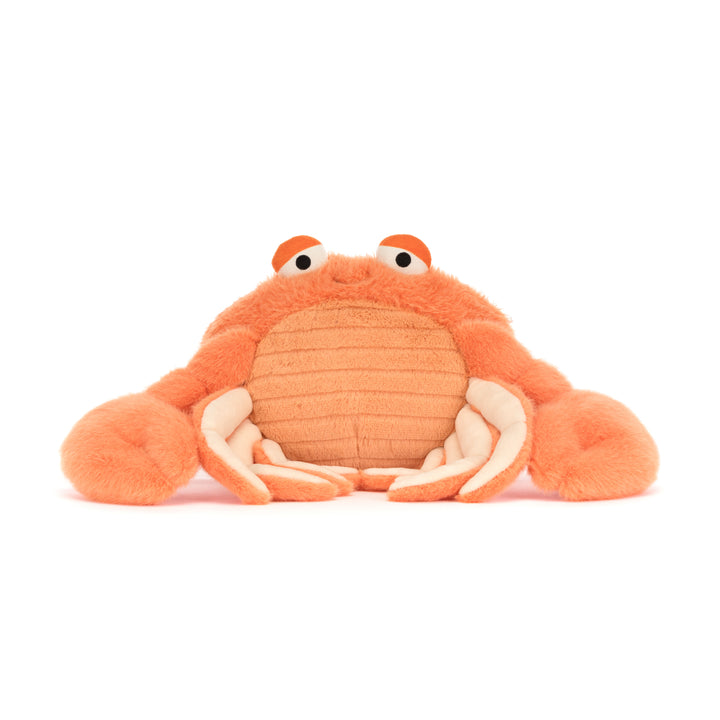 Jellycat CR2CRB Pinchsnap Crab overhead -- red-orange plush crab stuffed animal, High Summer 2026 ocean collection, funny novelty gift for coastal and sea creature enthusiasts
