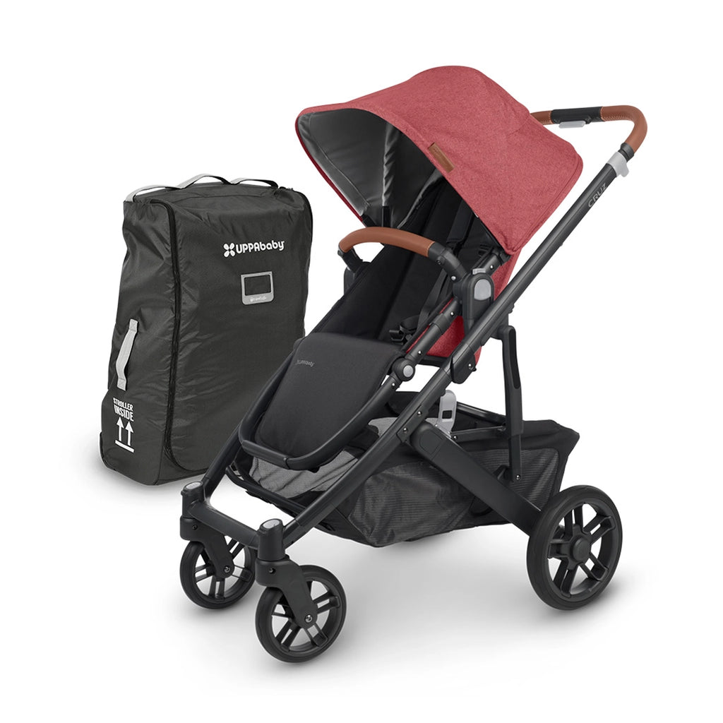 uppababy cruz stroller in lucy red with travel bag