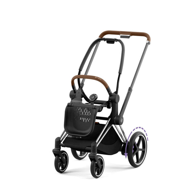 CYBEX e-Priam 2 frame in Chrome Brown, featuring a stylish design for a modern stroller frame.