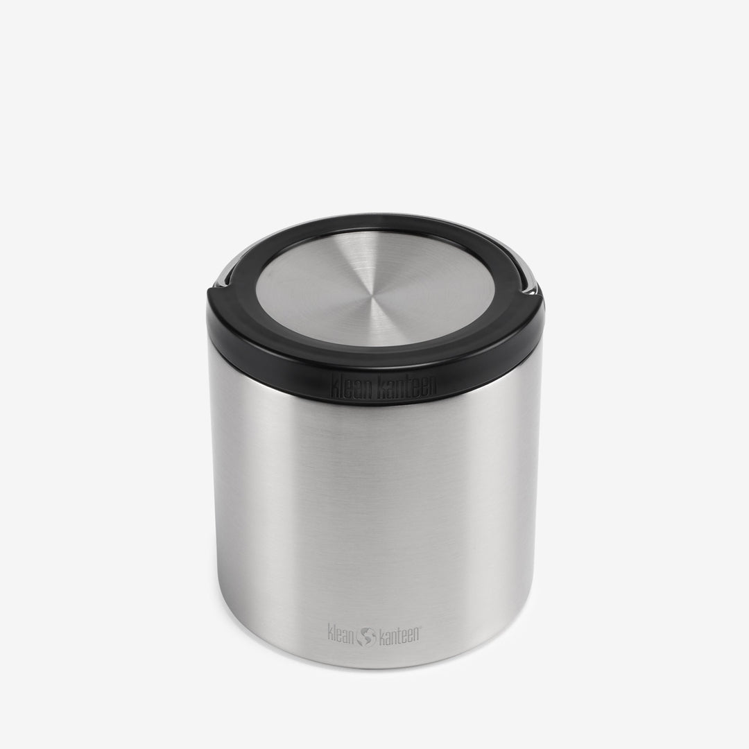 Bale down view of Brushed Stainless Klean Kanteen 32oz TKCanister Food Container, metal and minimalist design.
