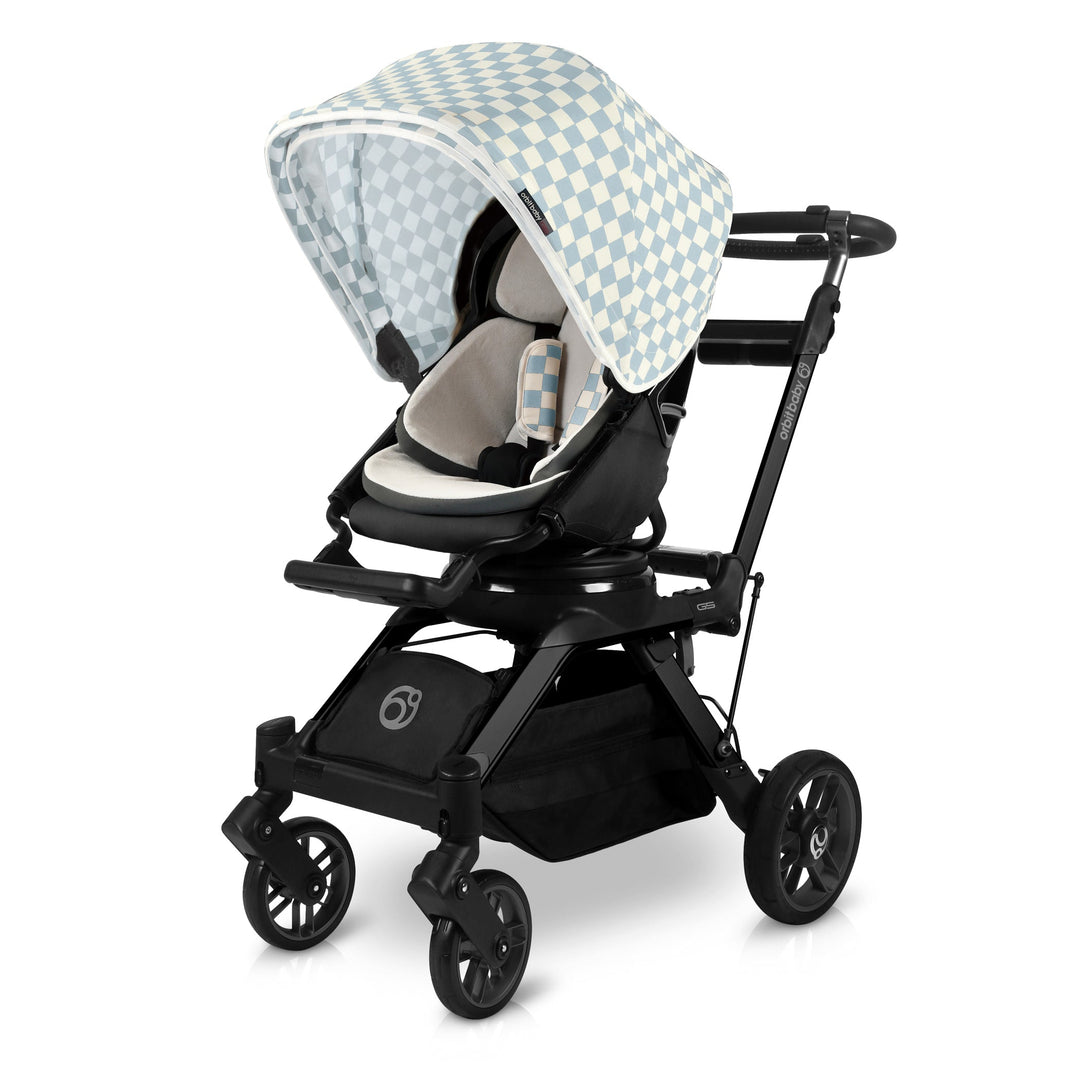 Unique Orbit baby stroller canopy in checkered surf spray