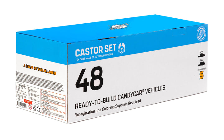 Shown sealed, the Plantoys Castor Setª 48 Pack package makes a great choice for shoppers seeking a high-quality toy car gift.