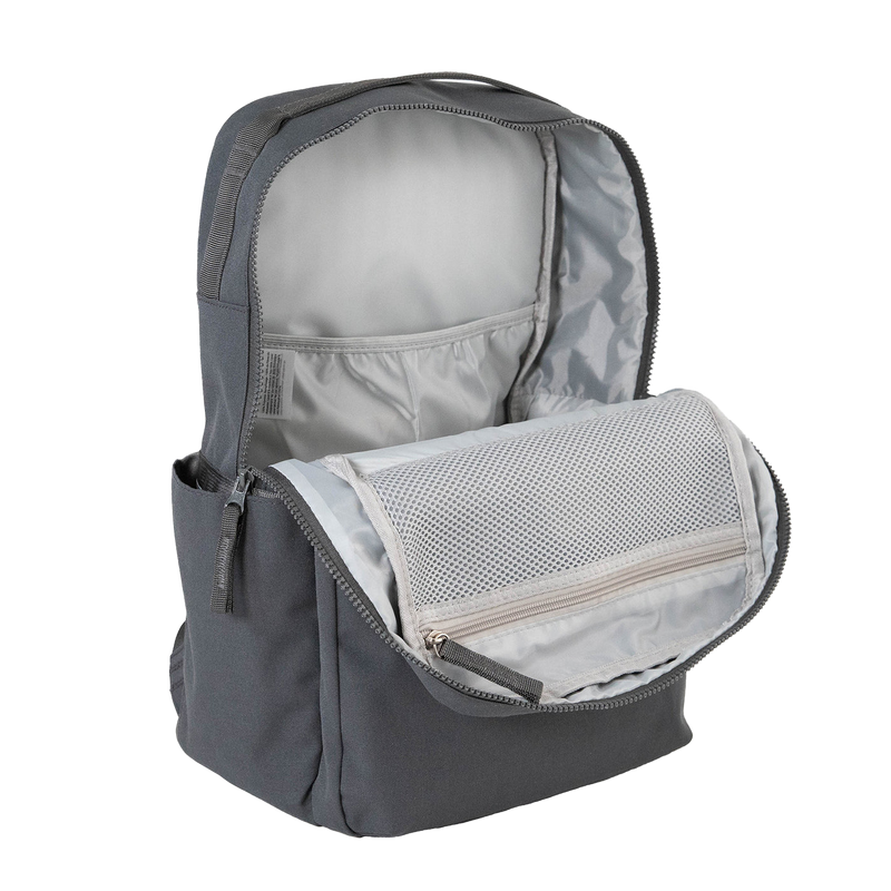 Little Unicorn Red Rovr Roo Backpack - Charcoal open wide, featuring organized compartments for best kids backpacks.