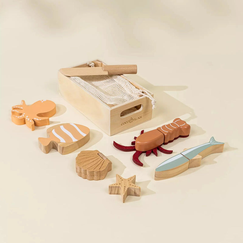 Coco village meat and fish wooden kitchen pretend play set