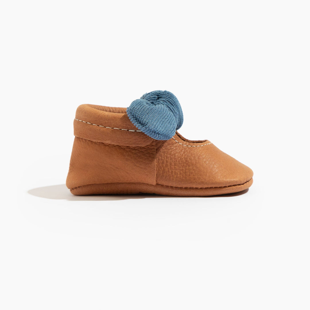 Freshly Picked Corduroy Cowgirl Knotted Bow baby shoe side profile, soft leather bootie