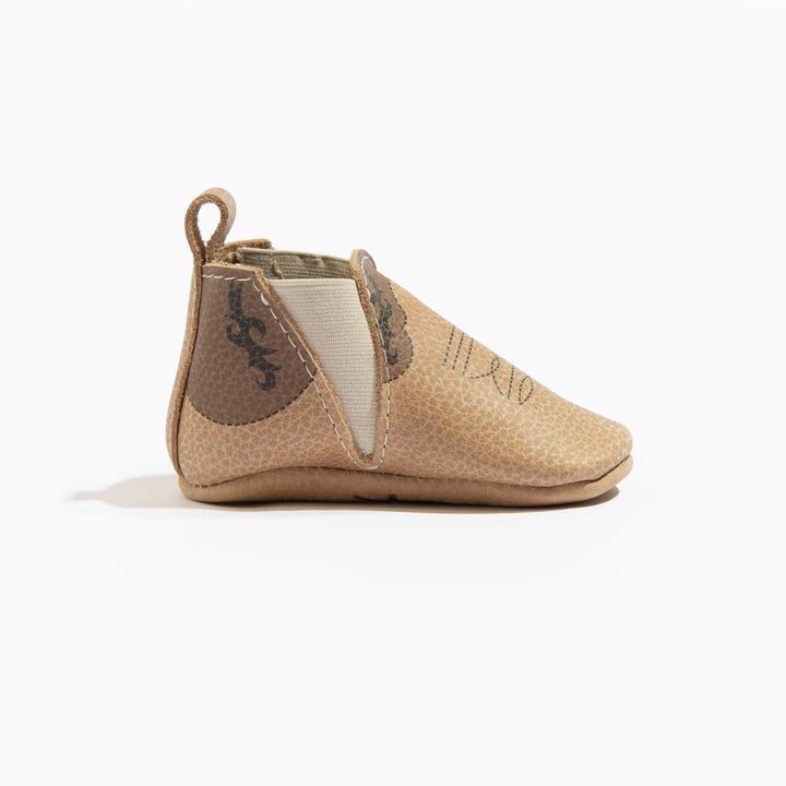 Freshly Picked Cowboy Chelsea Boot baby shoe side view, pull-on elastic boot