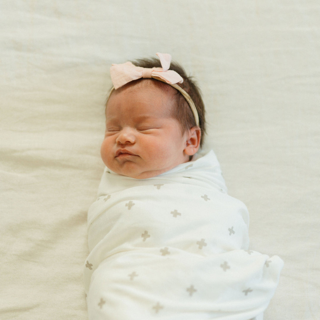 Little Unicorn Stretch Knit Swaddle Blanket - Grey Cross, swaddle cloth muslin ideal for infant comfort