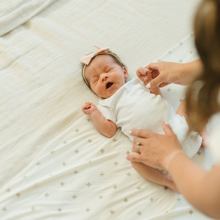 Little Unicorn muslin blankets baby, Stretch Knit Swaddle Blanket - Grey Cross, lightweight and soft for infants