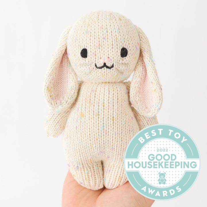 Cuddle + Kind Baby Confetti Bunny shown in pastel tones, ideal for anyone who loves stuff animals