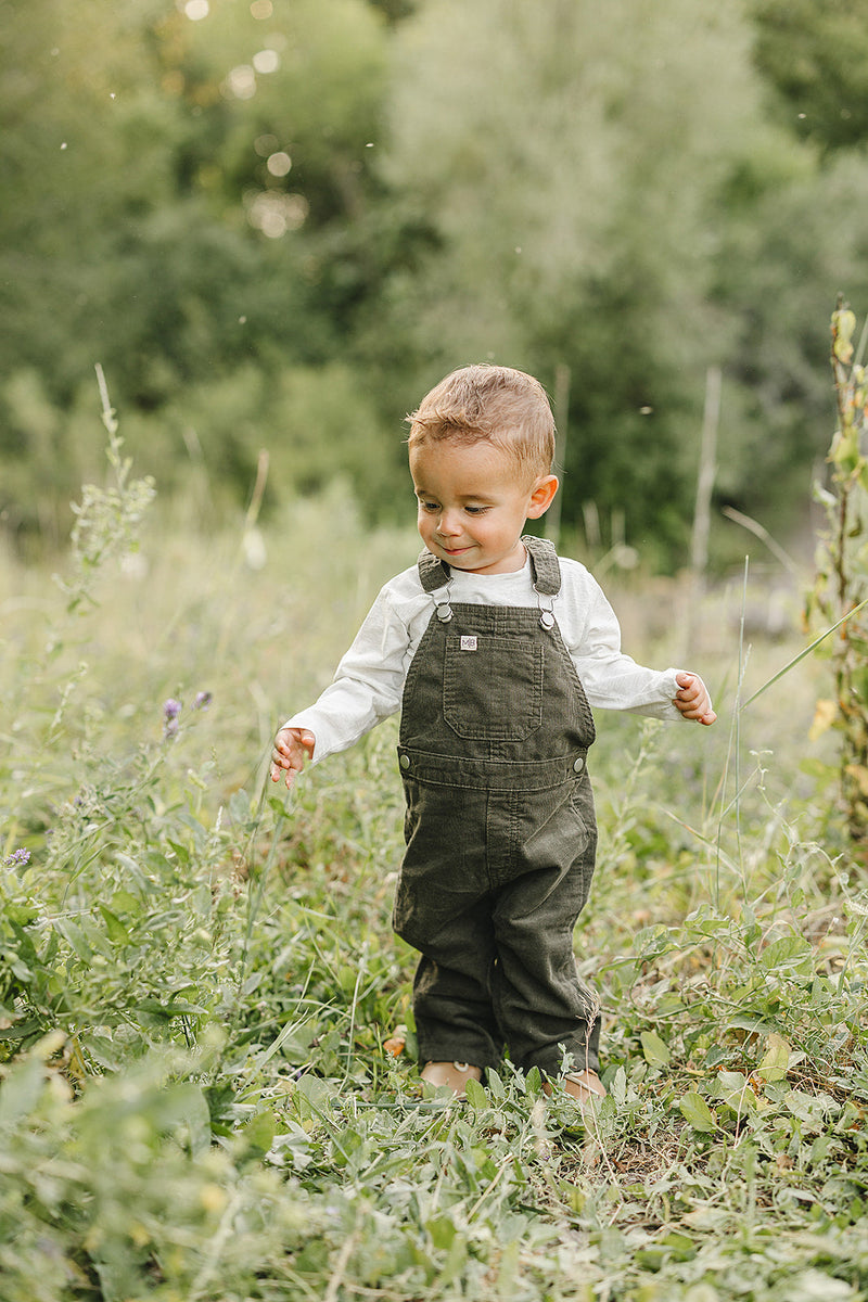 A closer look at Mebie Baby Green Corduroy Overalls, designed for comfort and charm in newborn baby clothes collections