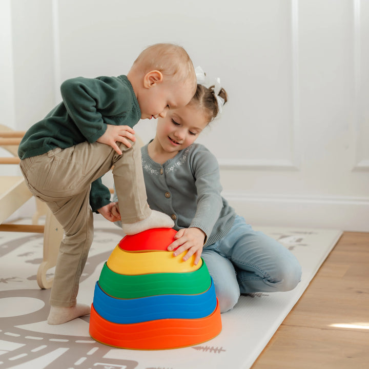 Tiny Land's Stepping Stones in Rainbow, ideal for creative play, a best toddler toy for balancing and learning.