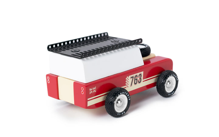 The Plantoys Drifter Nigel shown from a rear angle, giving families a sleek and durable toy cars for toddlers option.