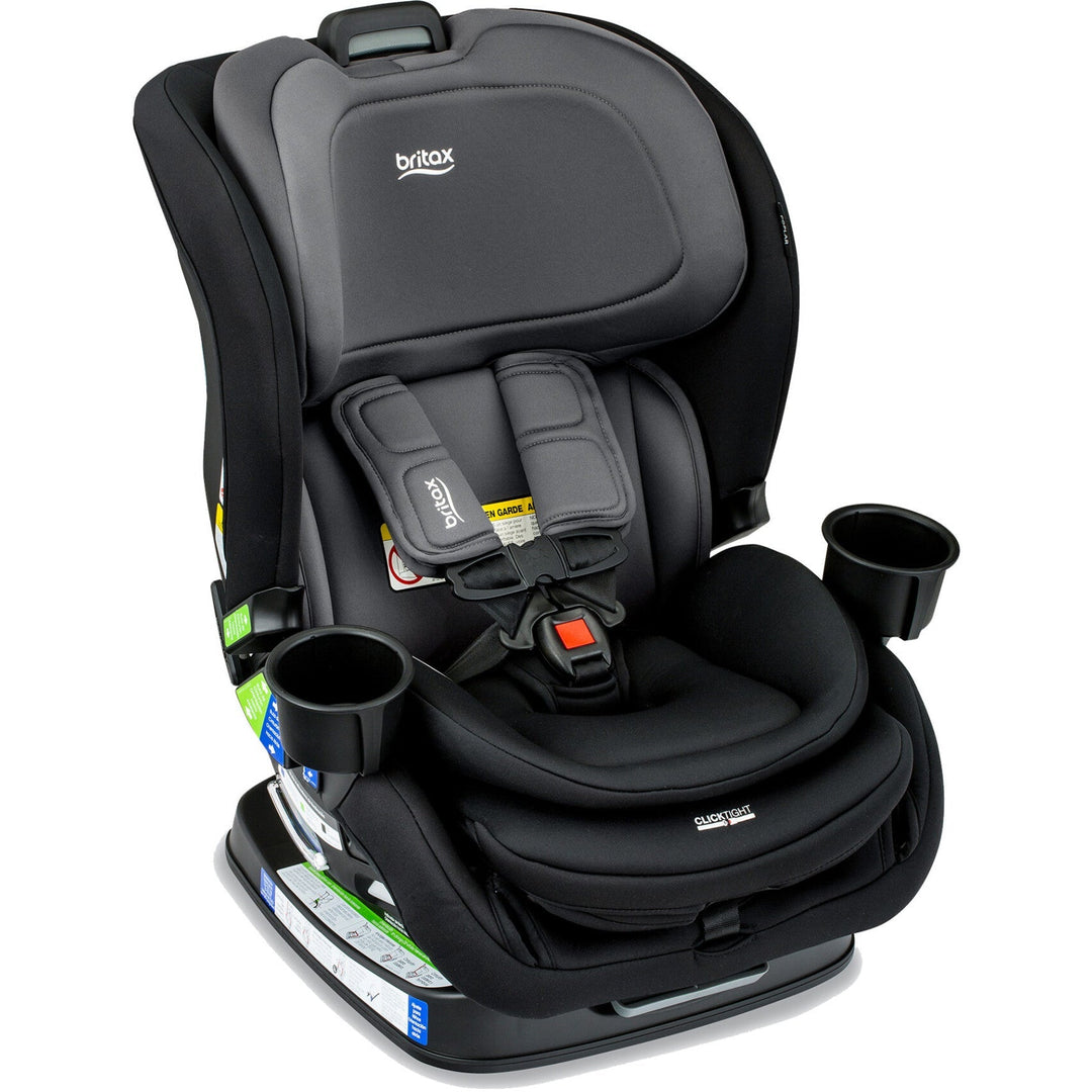 Britax Poplar Convertible Car Seat in Stone Onyx, side angle showing the slim SpaceSaver design