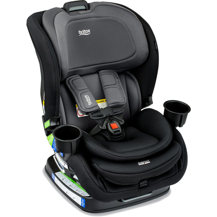 Britax Poplar Convertible Car Seat in Stone Onyx, side angle showing the slim SpaceSaver design
