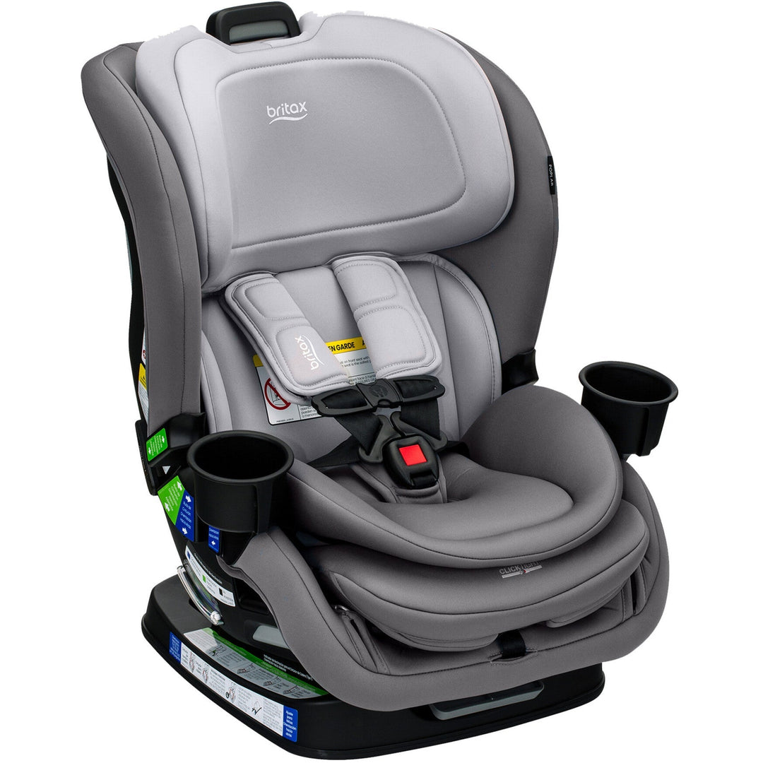 Britax Poplar Convertible Car Seat in Glacier Graphite, side angle showing the slim SpaceSaver design