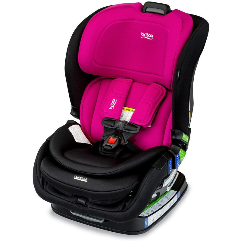 Britax Poplar Convertible Car Seat in Magenta Onyx featuring bold pink fabric and black accents, best baby car seat for style and comfort