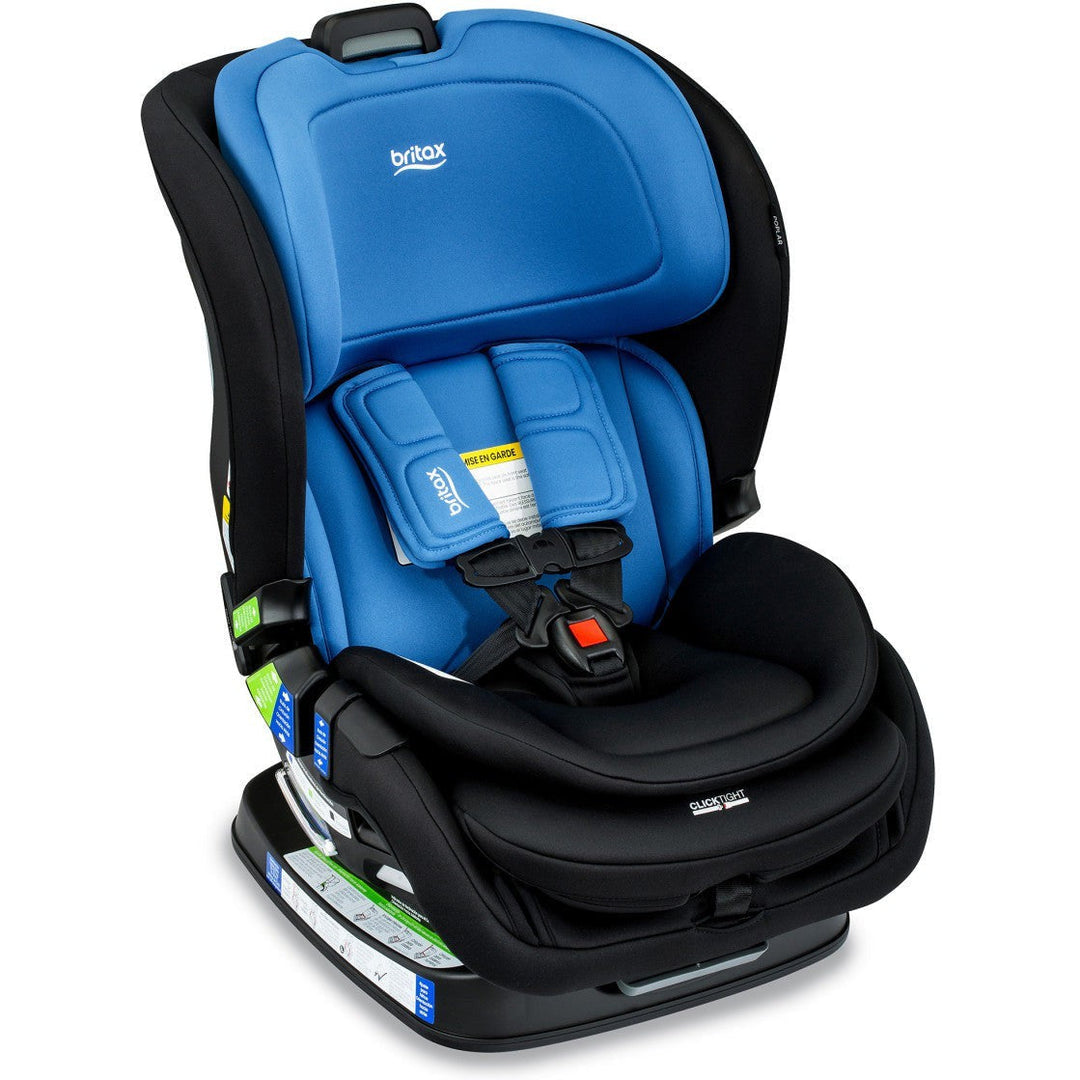 Britax Poplar Convertible Car Seat in Cobalt Onyx featuring bright blue seat cushion and black frame
