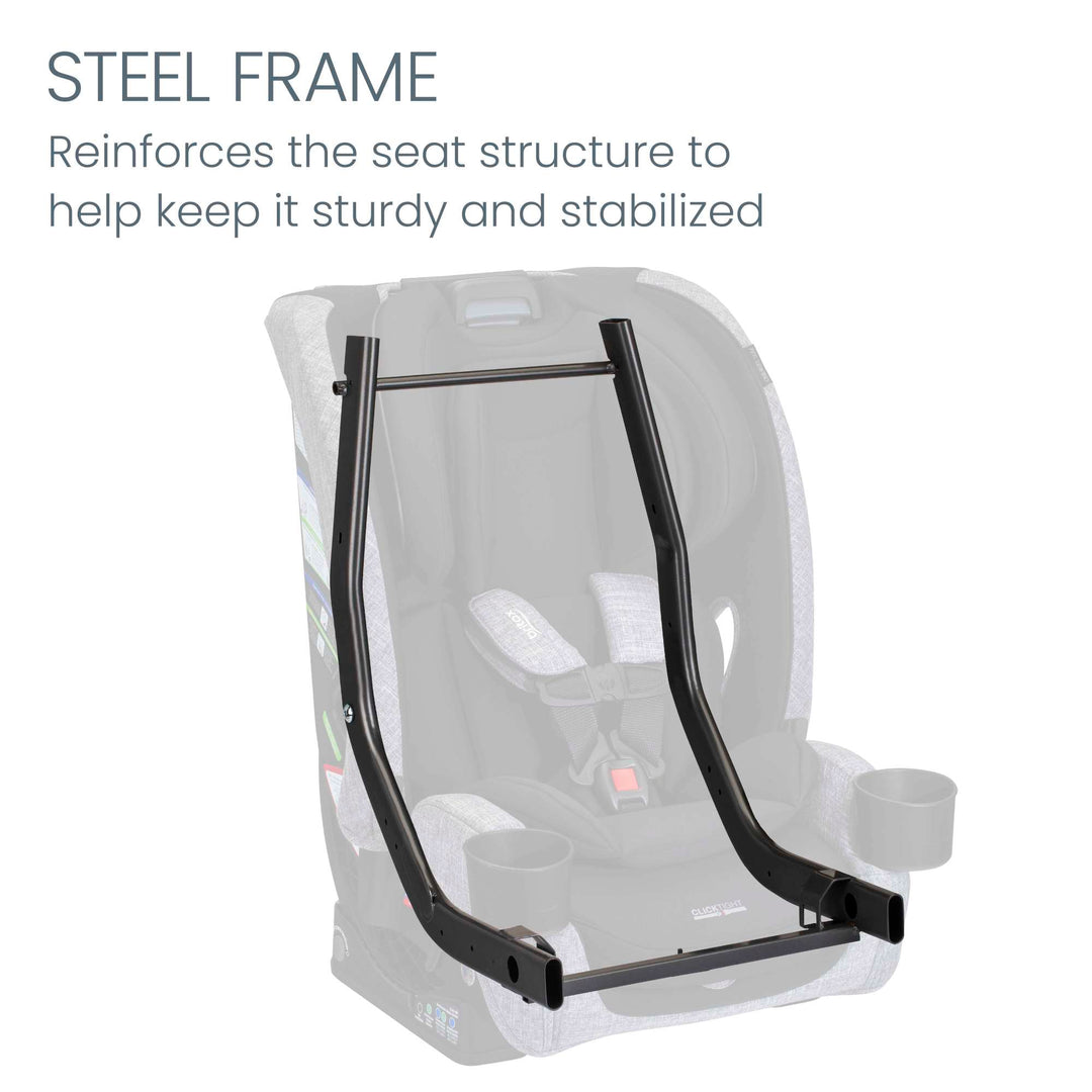 Steel frame construction of the Britax One4Life Slim convertible car seat in Mineral Gray