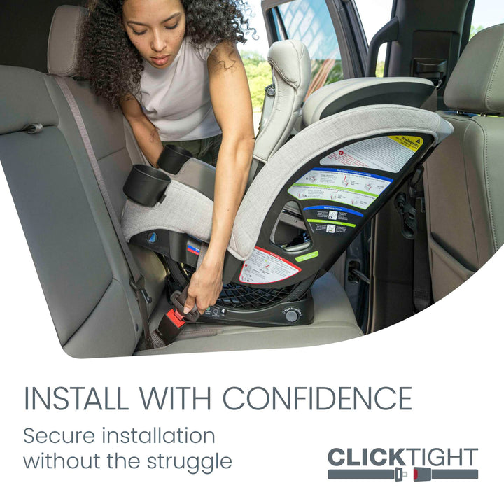 Installing the Britax One4Life Slim car seat with ClickTight technology, shown in Parchment