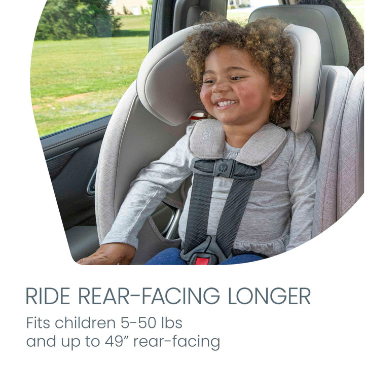 Child riding rear-facing longer in the Britax One4Life Slim convertible car seat, up to 50 lbs