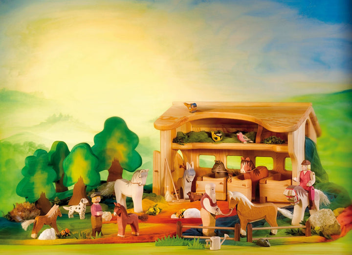 Oak, Medium with Stand by Ostheimer, a hand-painted wooden tree for open-ended play