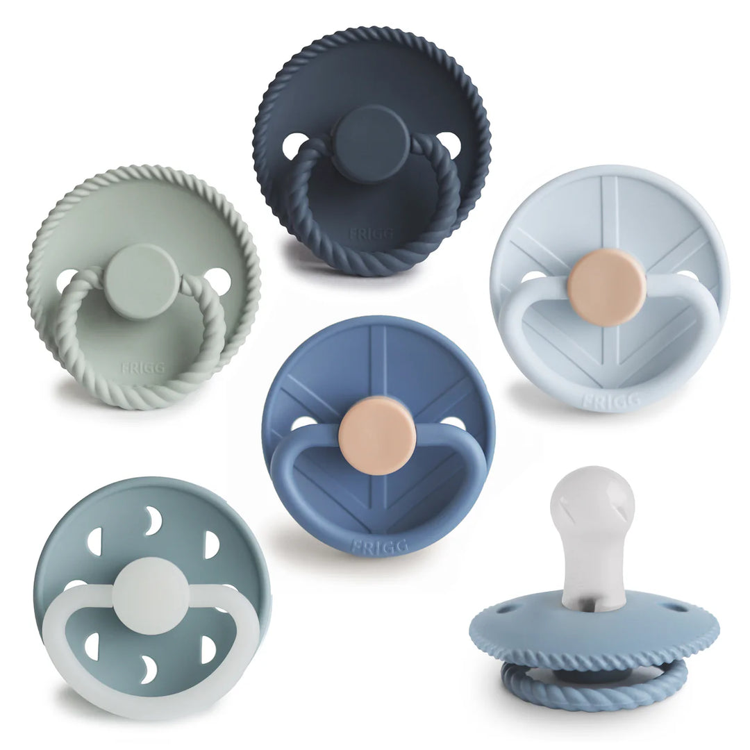 FRIGG Endless Sea silicone pacifier 6-pack size 1 - six orthodontic BPA-free baby pacifiers in ocean blue tones