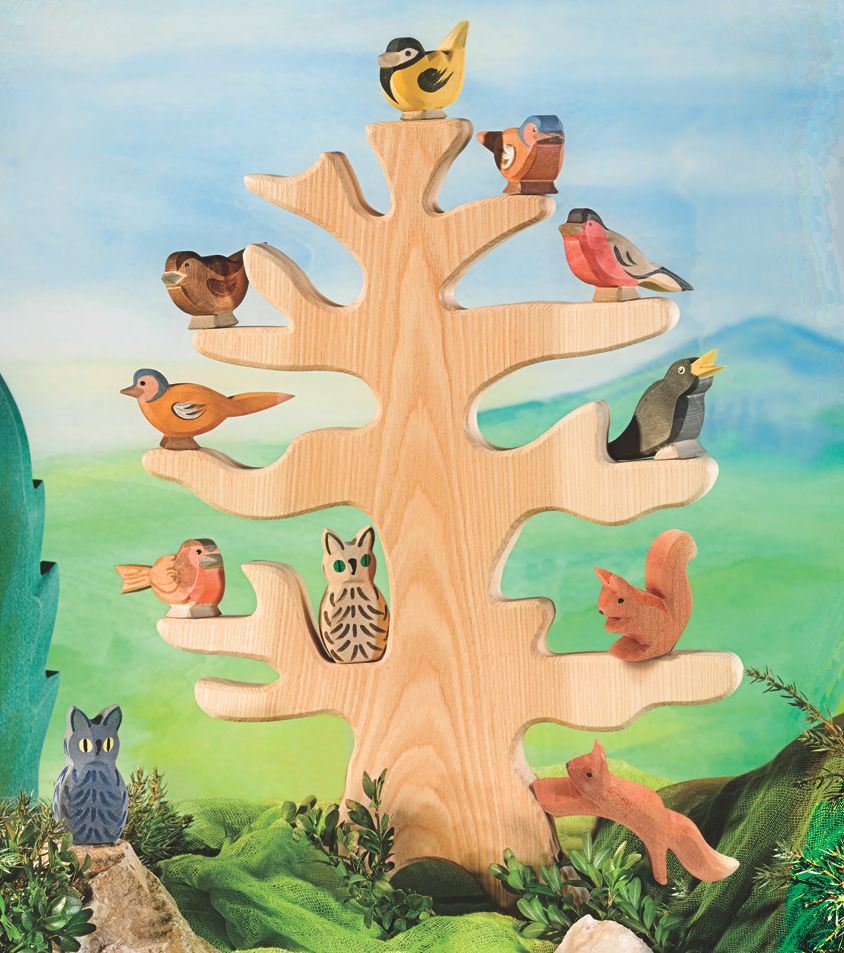Owl, Blue by Ostheimer, a hand-painted wooden owl toy for open-ended play