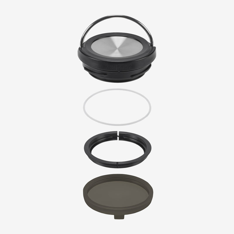 Exploded view of Klean Kanteen 16oz TKCanister Food Container lid, featuring sealed no leak top and tight fit construction