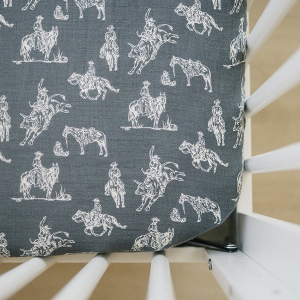 Wild West Muslin Crib Sheet by Mebie Baby, crib sheets with western design