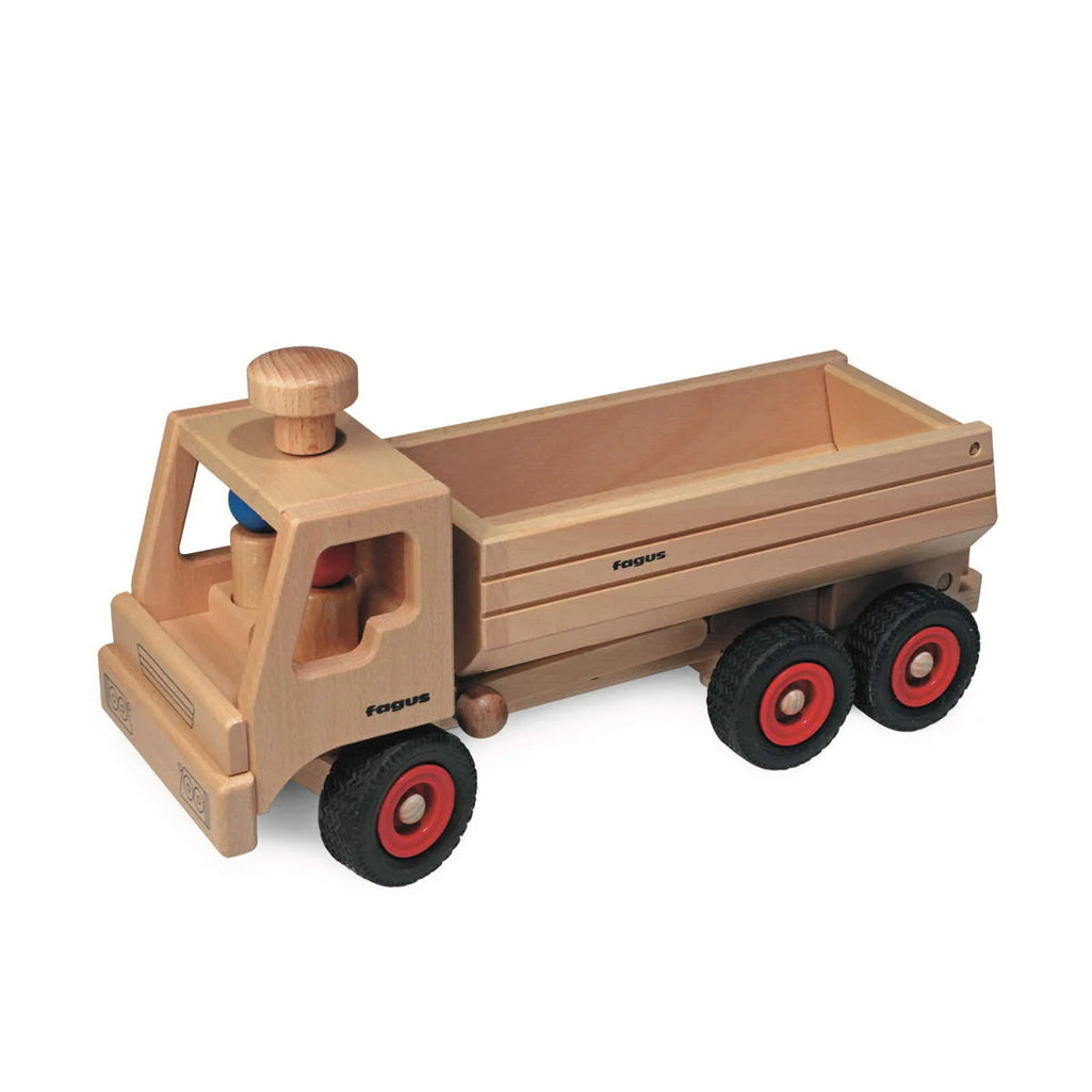 Fagus Container Tipper toy trucks made from durable wood.