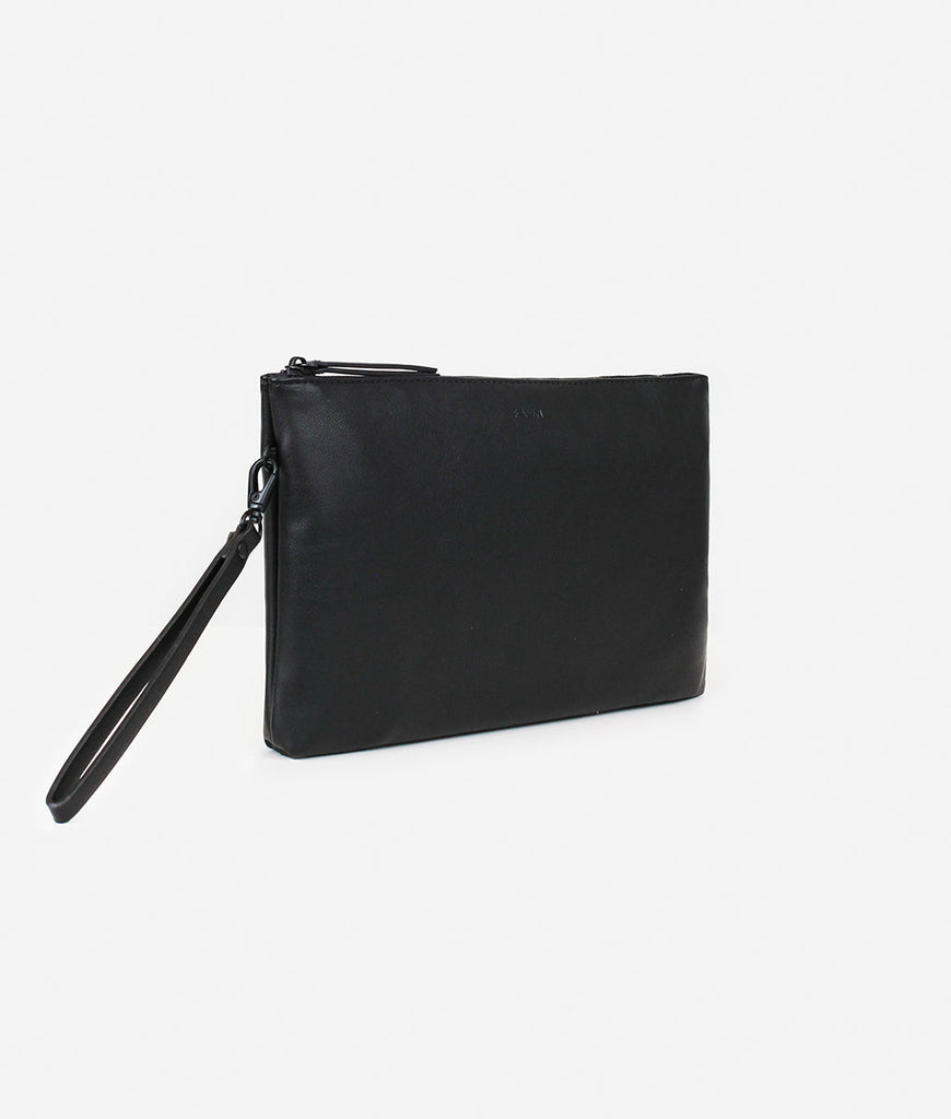 Fawn Design Changing Clutch Bag with faux leather in black with black logo