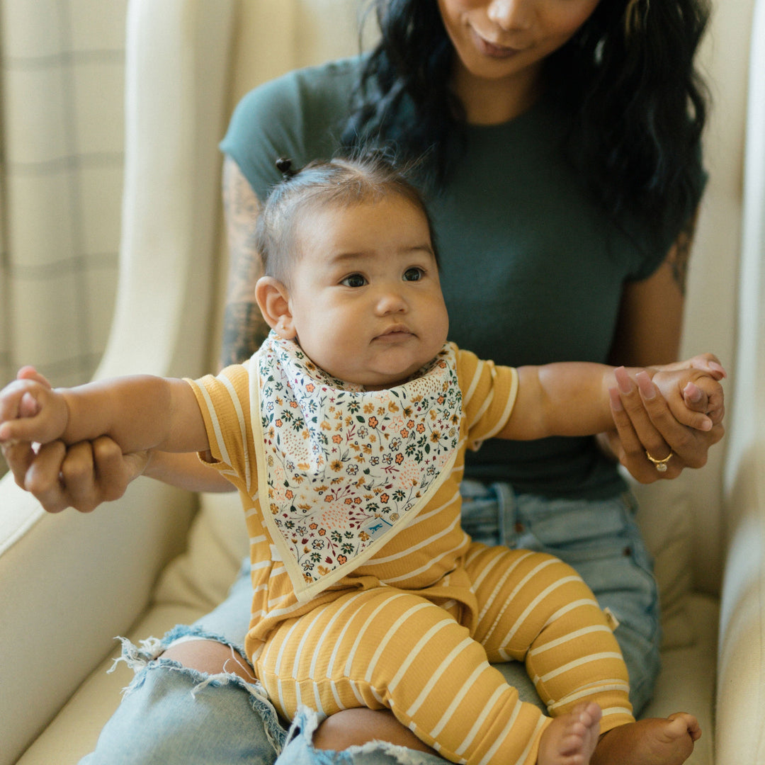 Stylish baby bibs 4-pack from Little Unicorn in Pressed Petals print