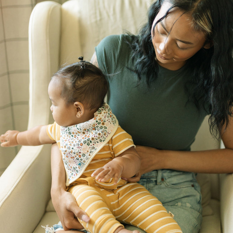 Little Unicorn baby girl bibs, Pressed Petals fleece + muslin combo