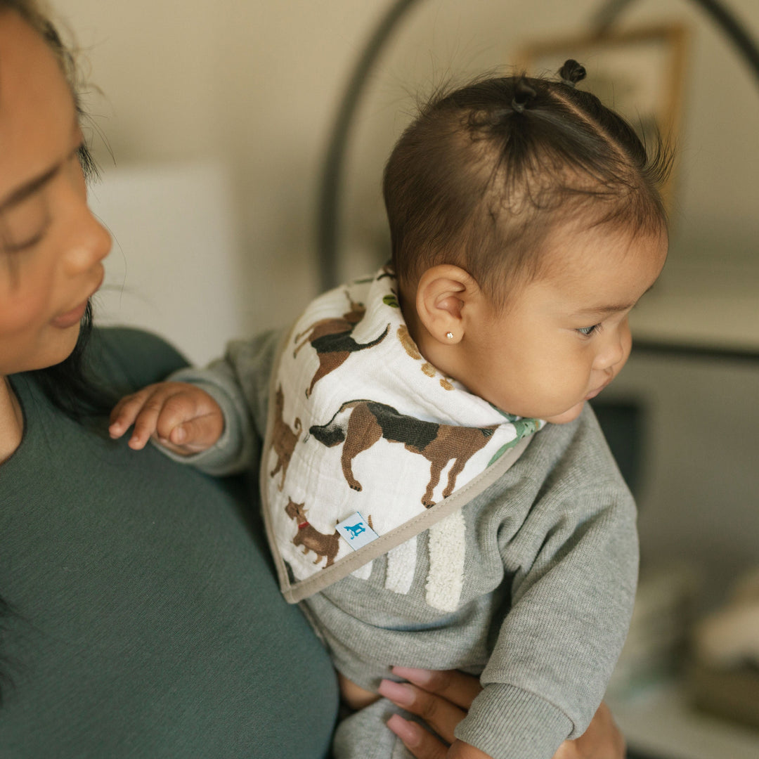 Little Unicorn Cotton Muslin + Fleece Bandana Bib 4 Pack - Woof, top-quality bibs for baby boys