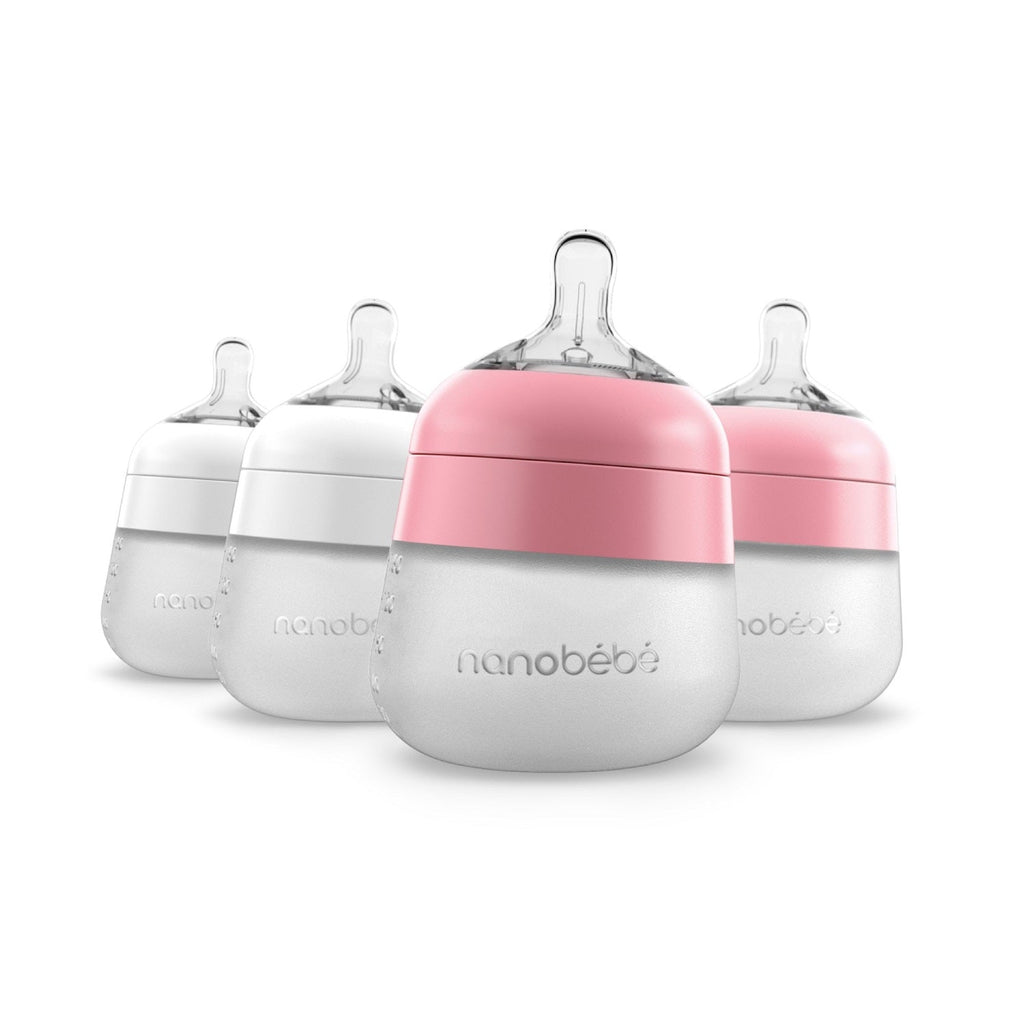 Nanobébé Flexy Silicone Baby Bottle in Pink and White 