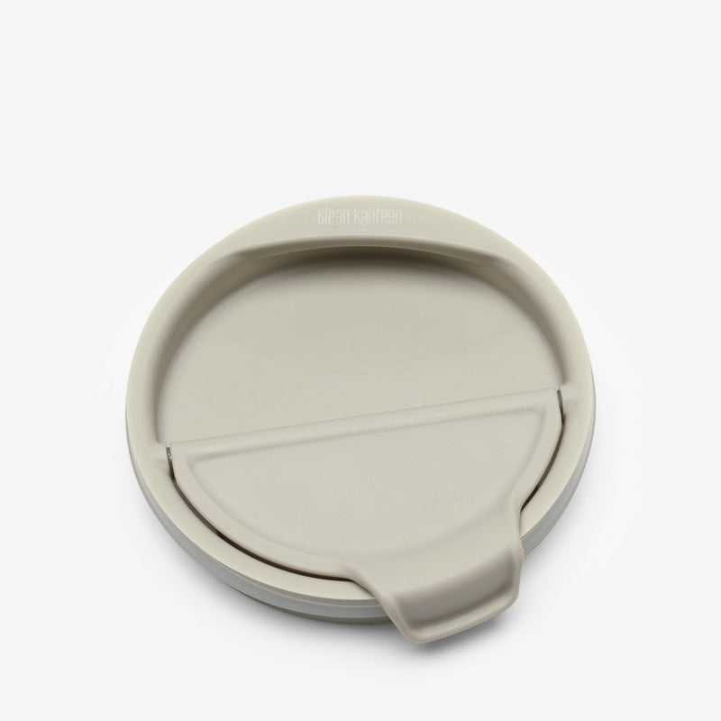 Close-up of Klean Kanteen 14oz Rise Mug flip lid in Tofu, emphasizing splash proof lid functionality