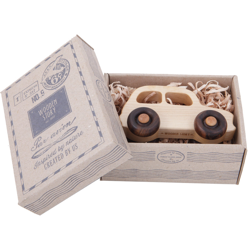 Montessori car toy for 1-year-olds, handcrafted by Wooden Story.