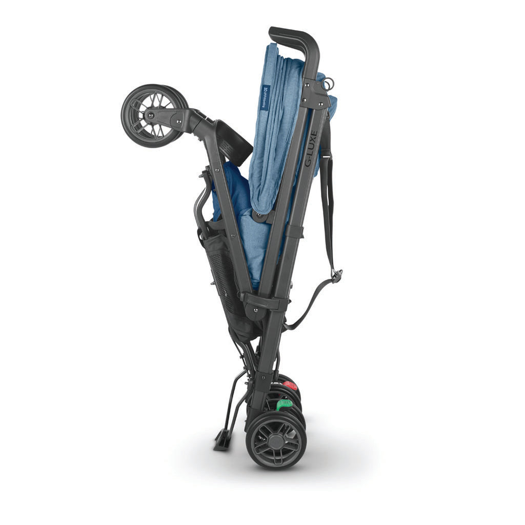 Folded Gluxe stroller by Uppababy in the color Chrlotte 