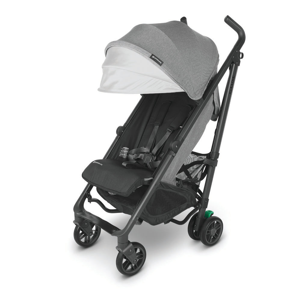 Canopy on an Uppababy Gluxe stroller in the color greyson